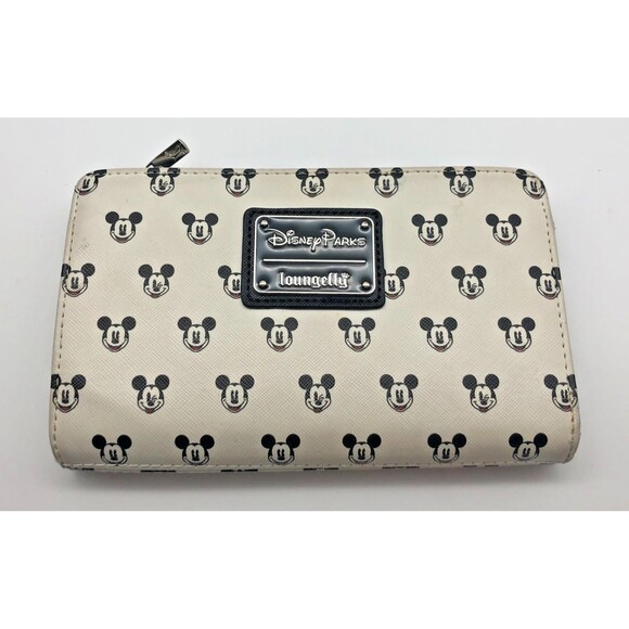 Loungefly Handbags - Disney Parks Loungefly Mickey Mouse All Over Mickey Face White Black Wallet